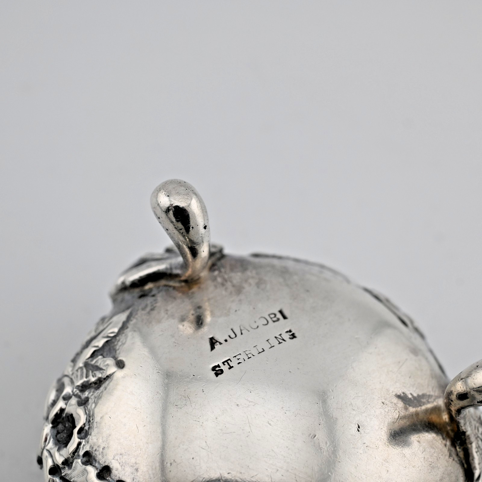 Sterling Silver A. Jacobi Floral Repousse Salt Cellar Baltimore ~no mono