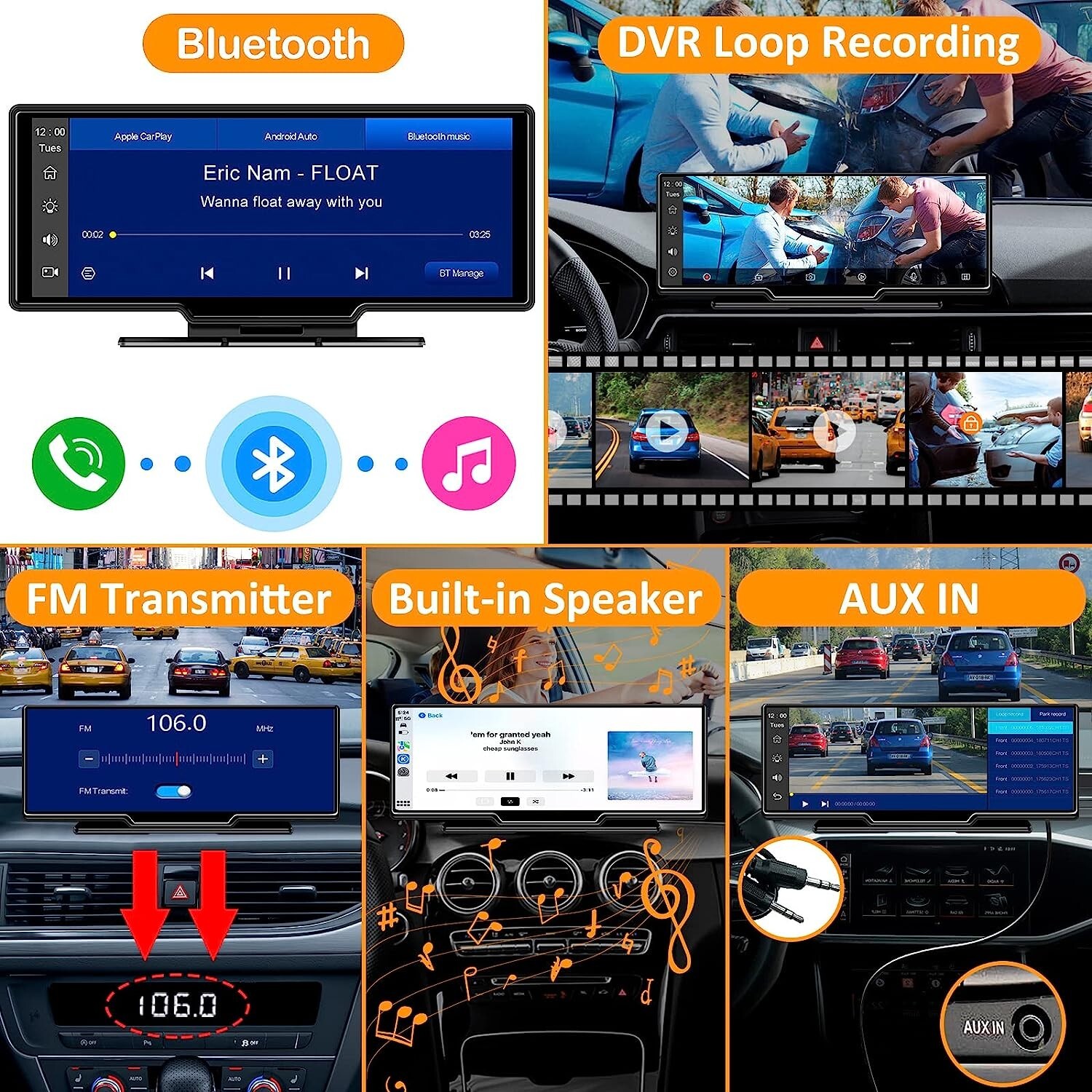 Portable Wireless Carplay Car Stereo with 2.5K Dash Cam-9.3" HD,1080p Backup Cam