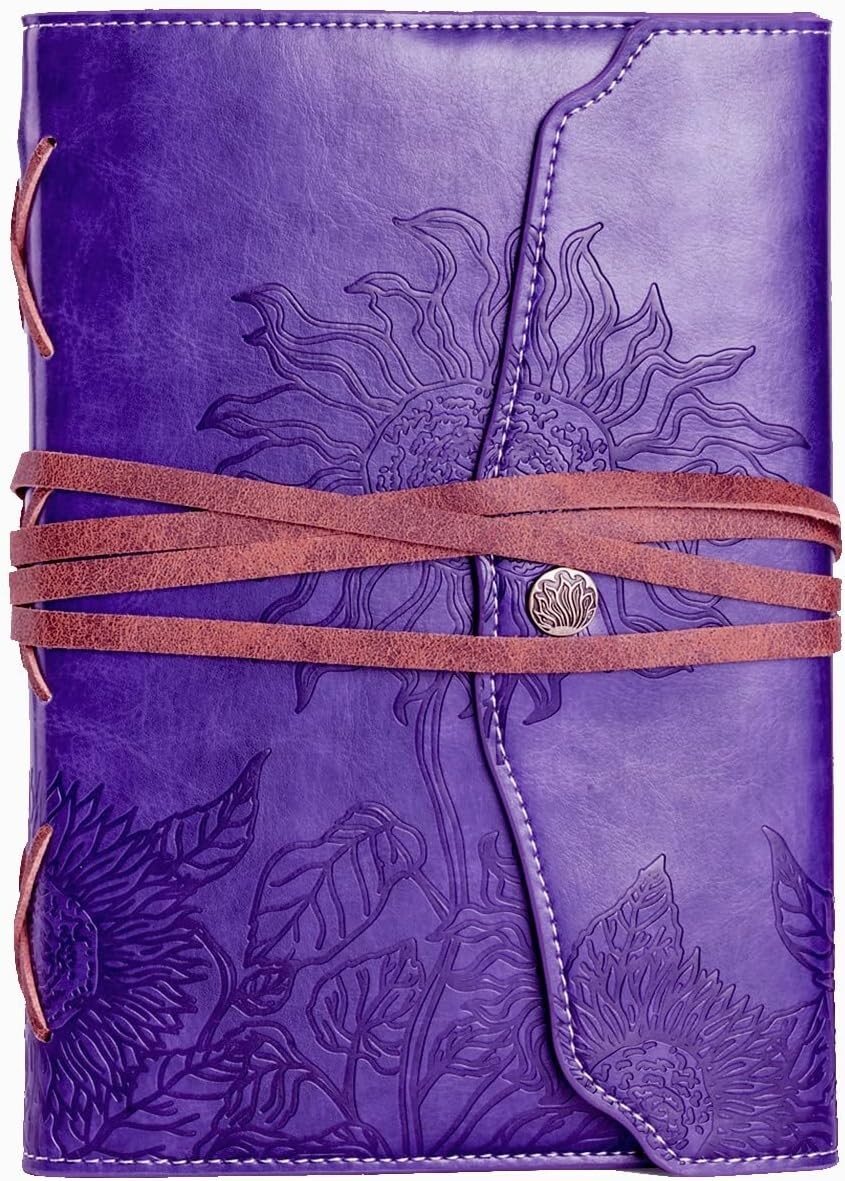 Vintage Purple Faux Leather Refillable Writing Journal - Slim A5 Diary Notebook