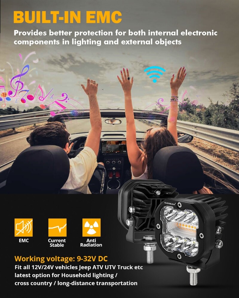 AUXBEAM 3" inch LED Pods Work Light Bar Spot Beam Driving Fog Offroad SUV Truck