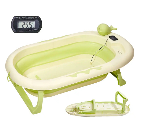 Collapsible Baby Bathtub with Thermometer - Infant Bathtub with Drainage Hole