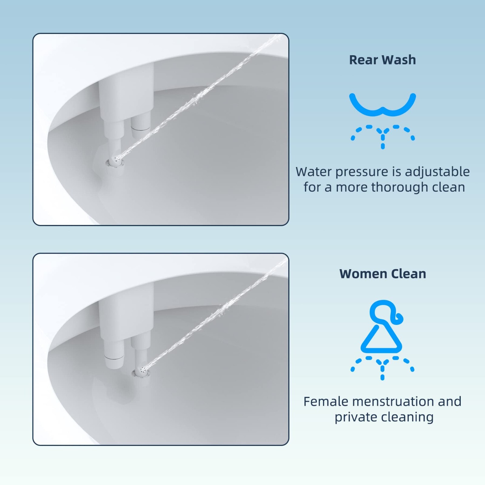Bidet Fresh Water Spray Kit Non Electric Toilet Seat Attachment with Dual Nozzle