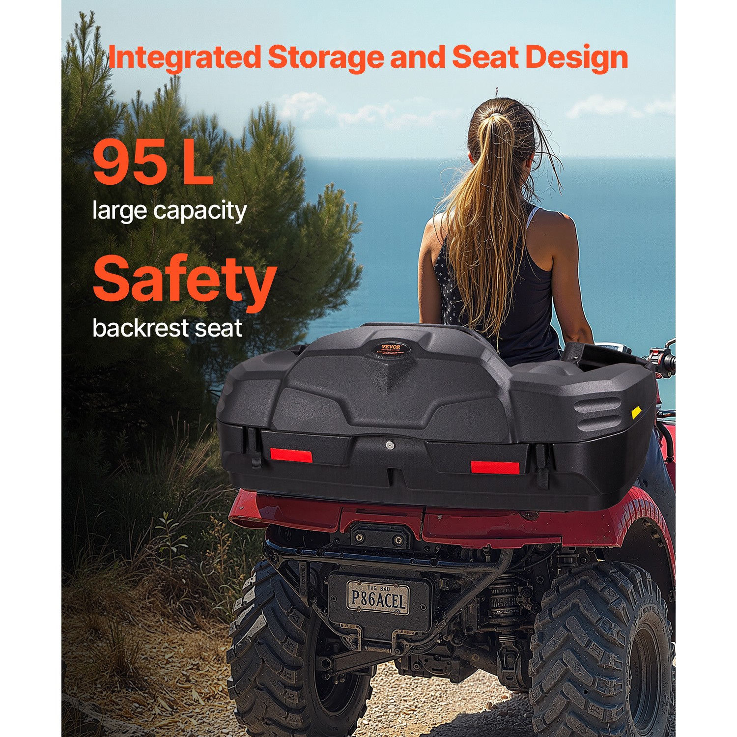 75L ATV Rear Trunk Cargo Storage Box Rack Luggage Case for UTV Can-am Universal