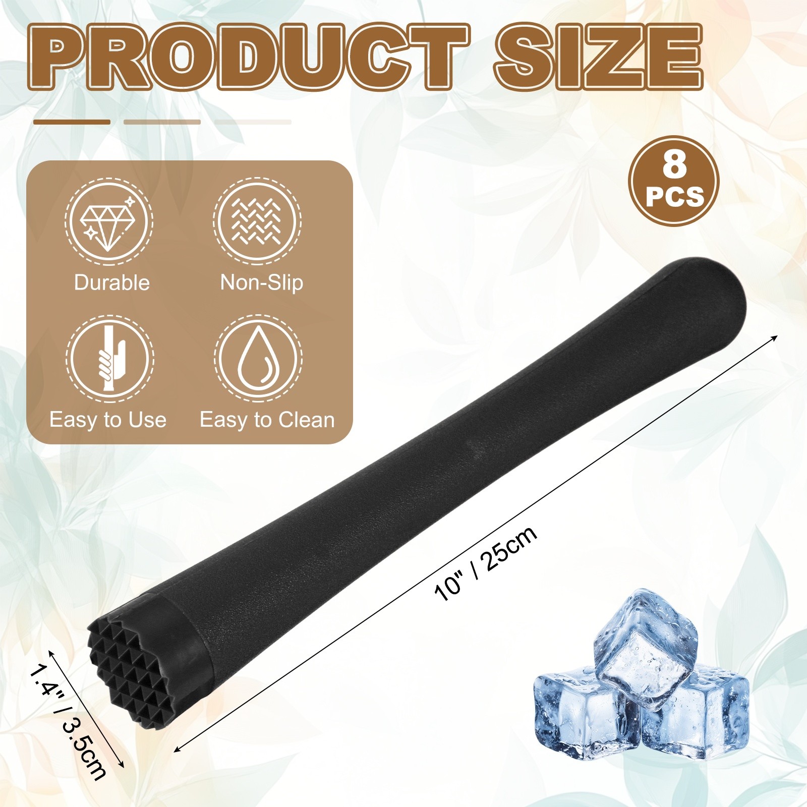 8 Pcs Cocktail Muddler, 10 Inch PP Drink Muddler, Black (Thick)