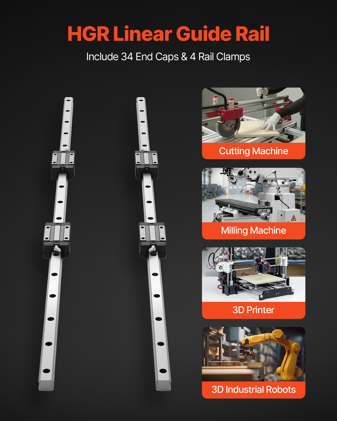 VEVOR Linear Rail Kit HGR20 2Pcs 1000 mm(39.4 in) Guide Rails 4Pcs Slide Blocks