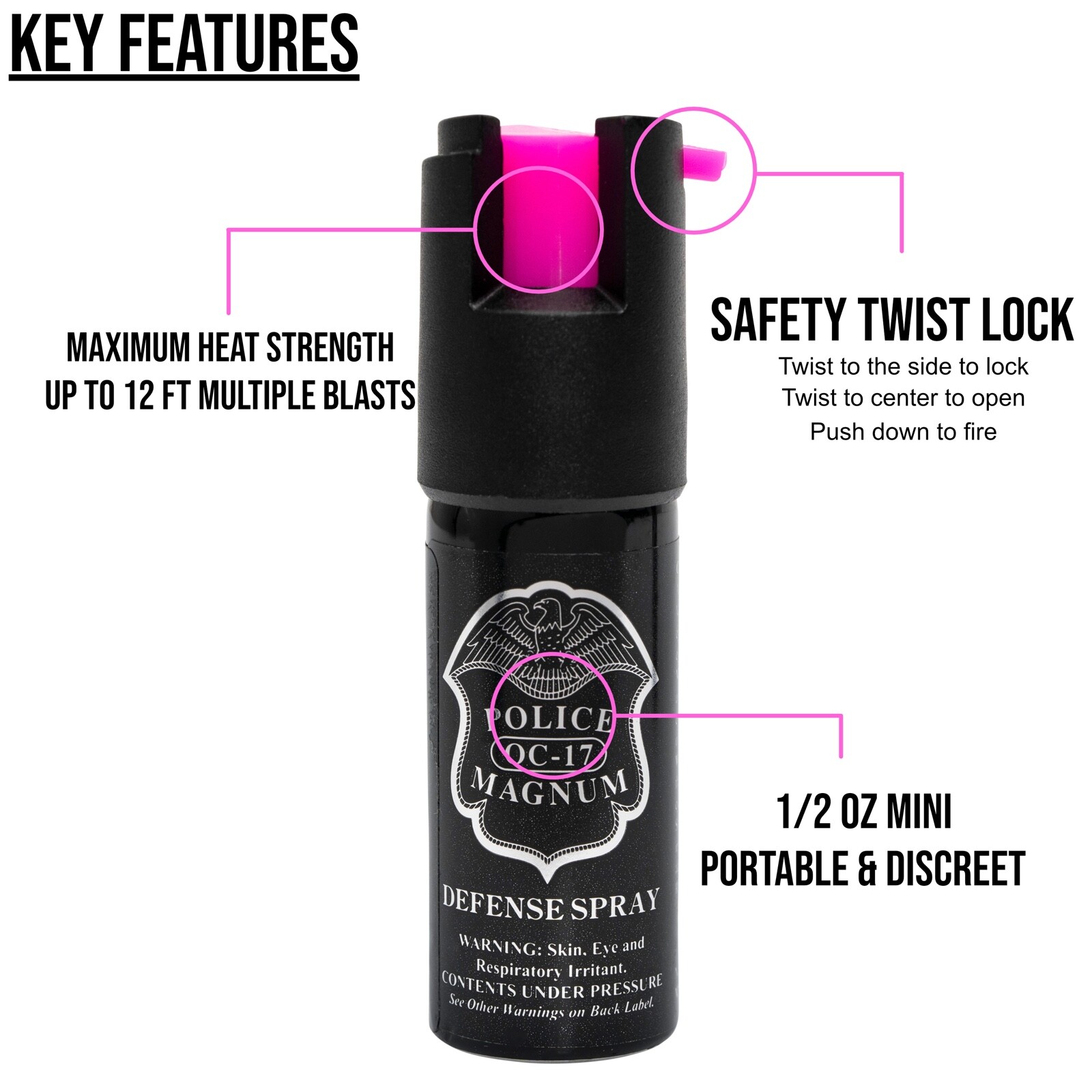 2 PACK Police Magnum pepper spray 1/2oz HP Safety Lock Personal Defense Security