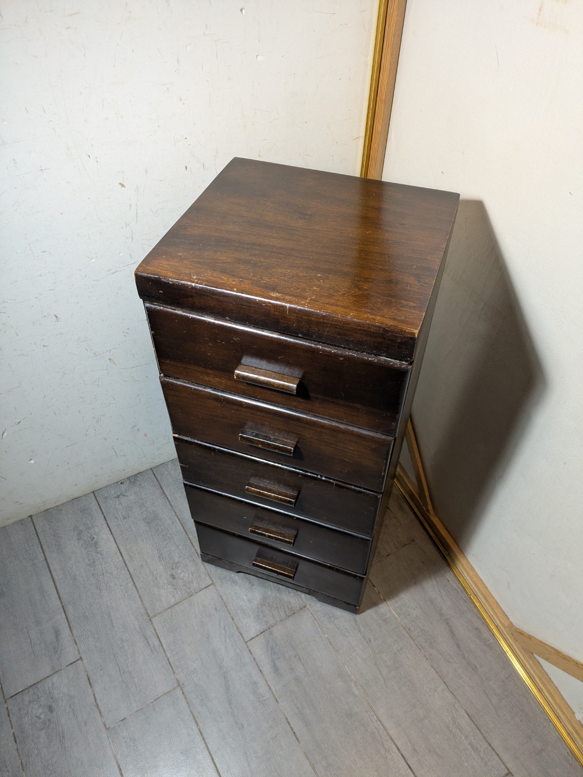 Vintage Art Deco Wood 5-Drawer Narrow Tallboy Dresser Lingerie Chest Cabinet N23