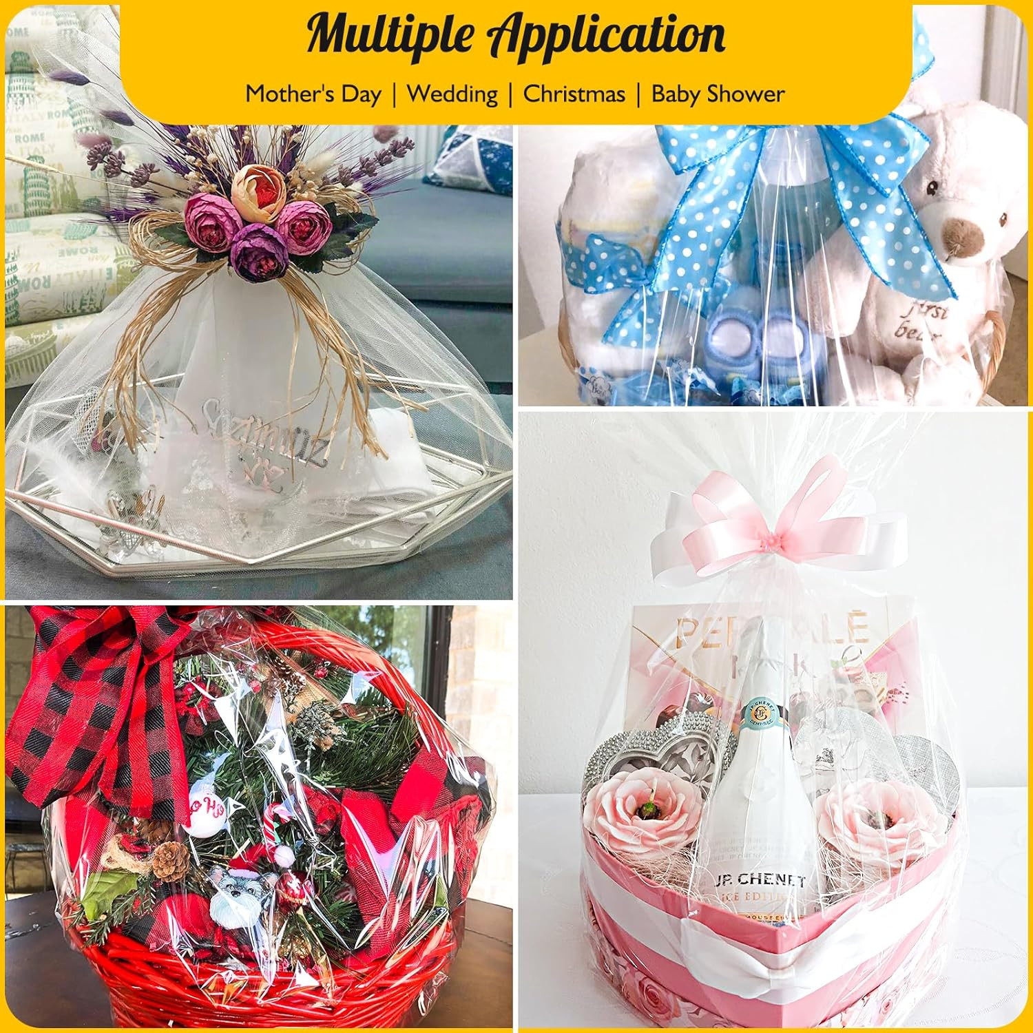 Clear Cellophane Wrap, 16" x 100' 3Mil Thick Cellophane Wrap Roll for Gift Baske