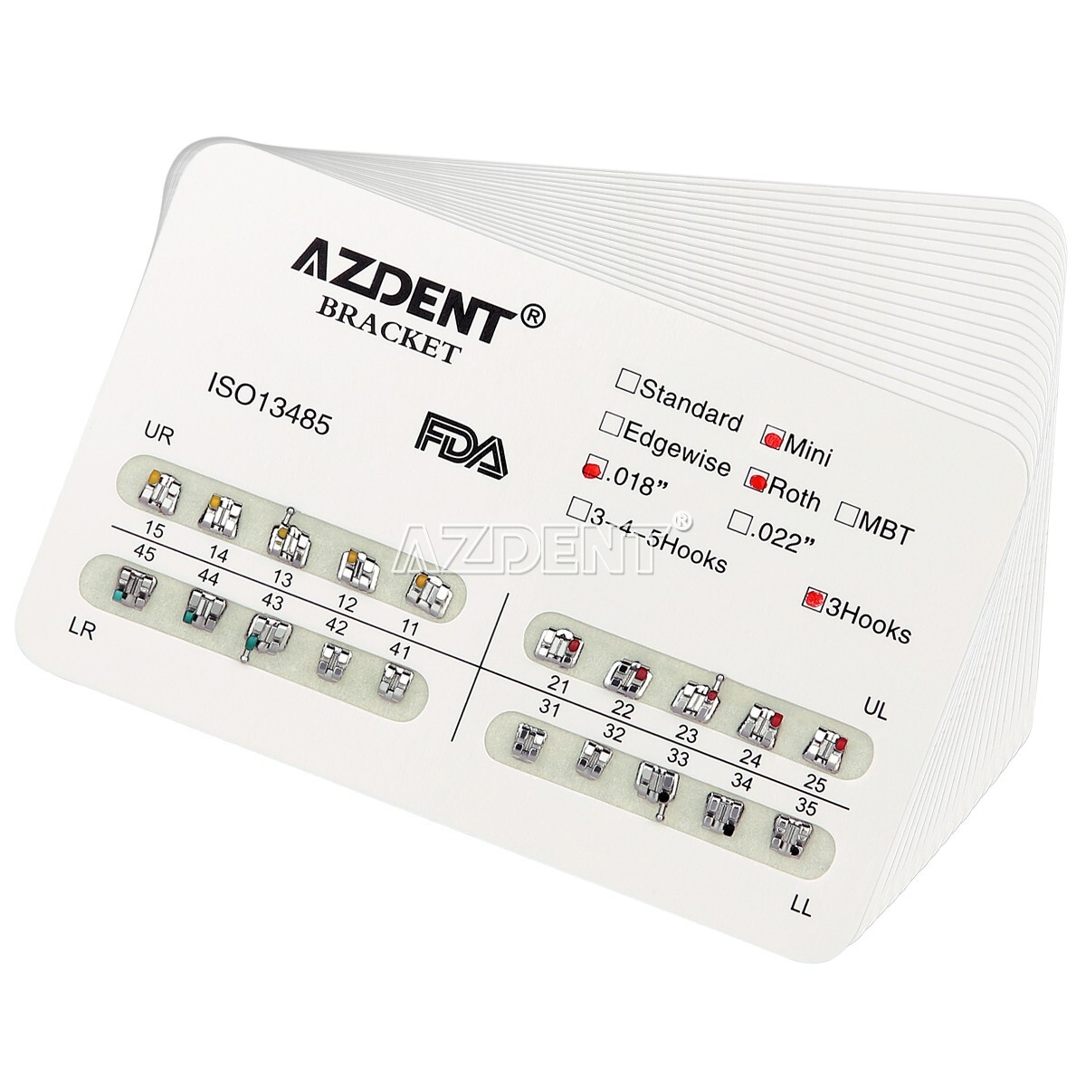AZDENT Brackets de Ortodoncia Dental Estándar Roth MBT.022/018 con Ganchos 3/345