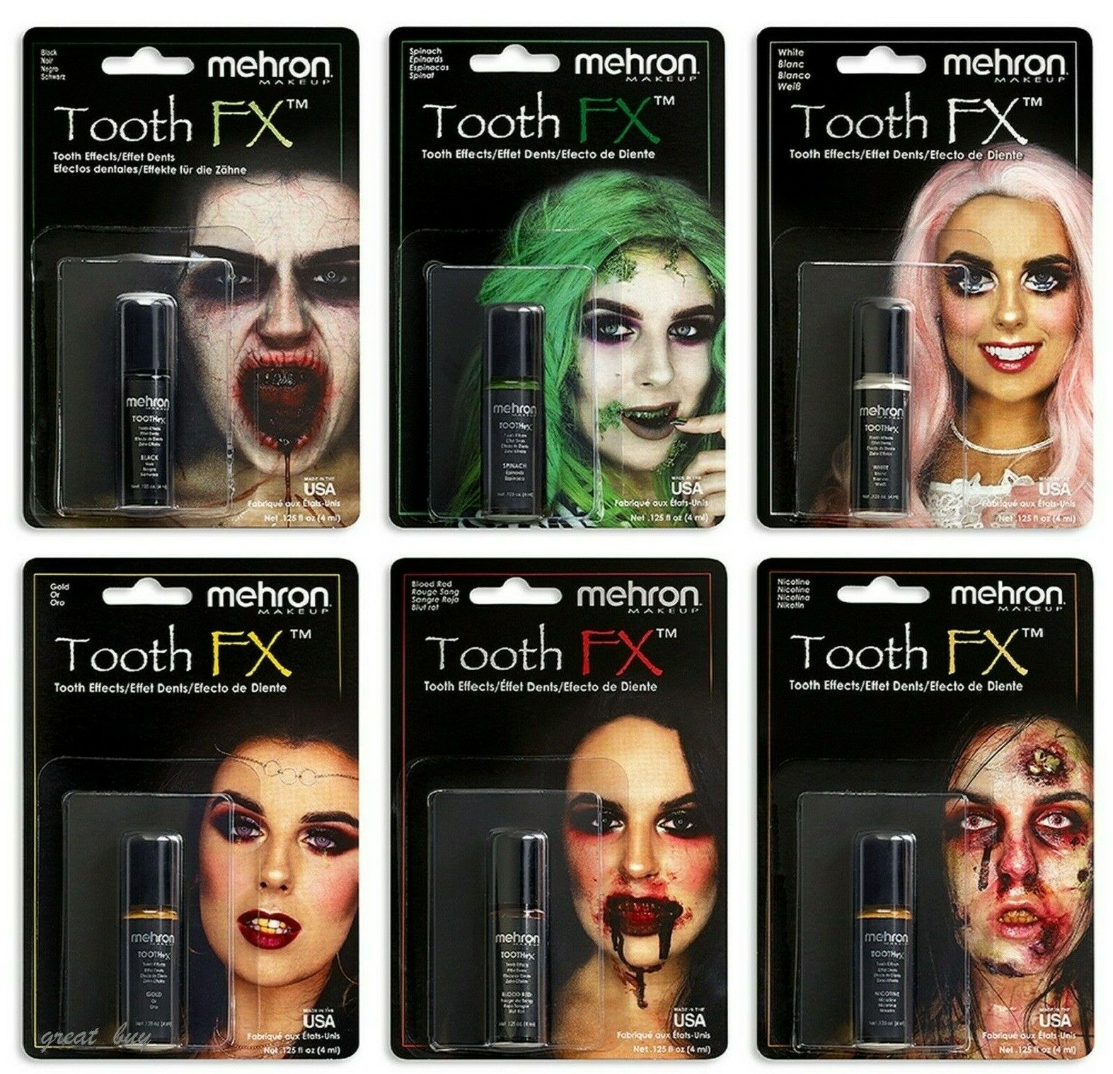 MEHRON TOOTH FX COLOR PAINT THEATER COSTUME ZOMBIE TEETH .25 OZ MAKEUP PICK !!!