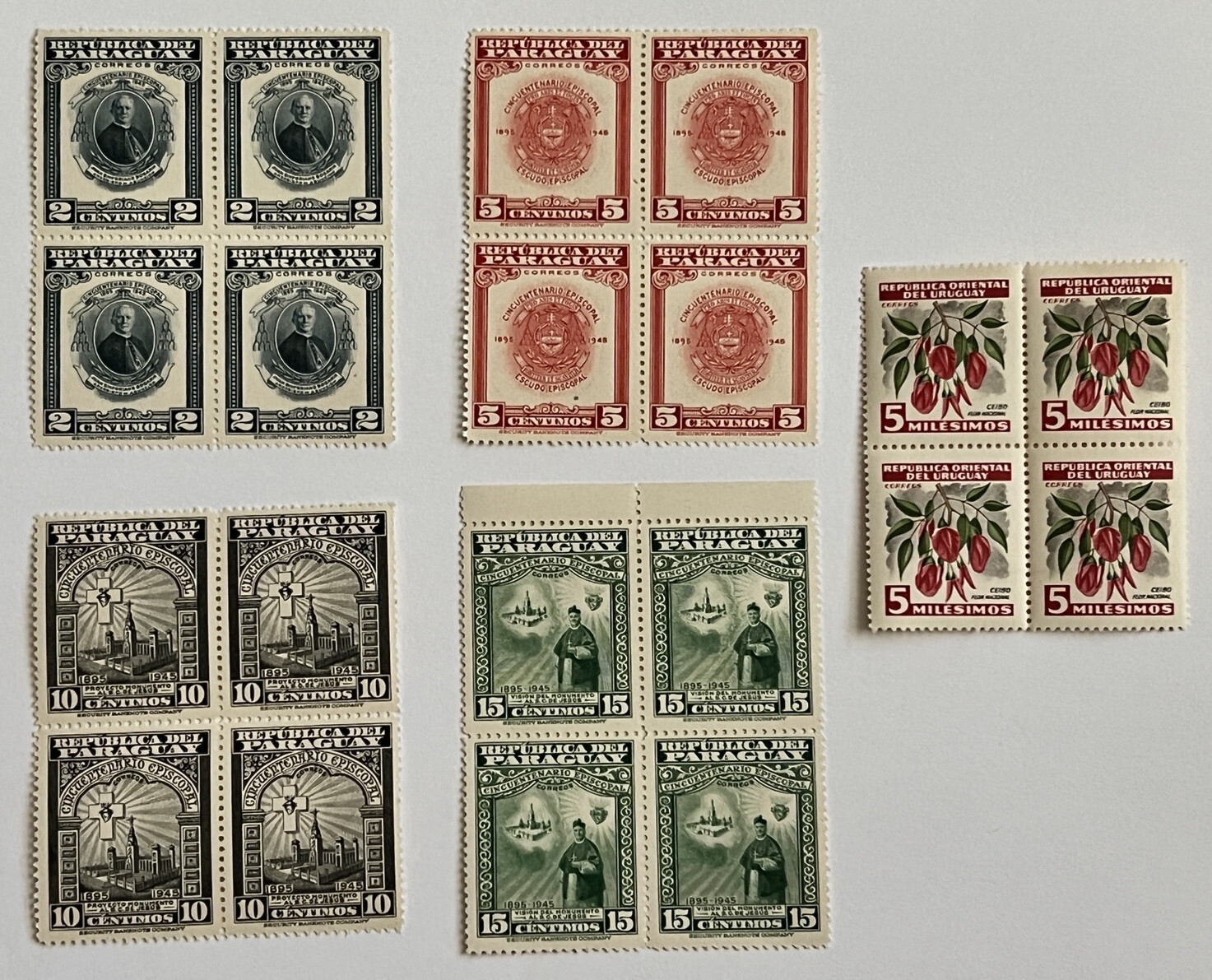 LOT OF 5 DIFFERENT MINT MNH OG PARAGUAY STAMPS BLOCKS