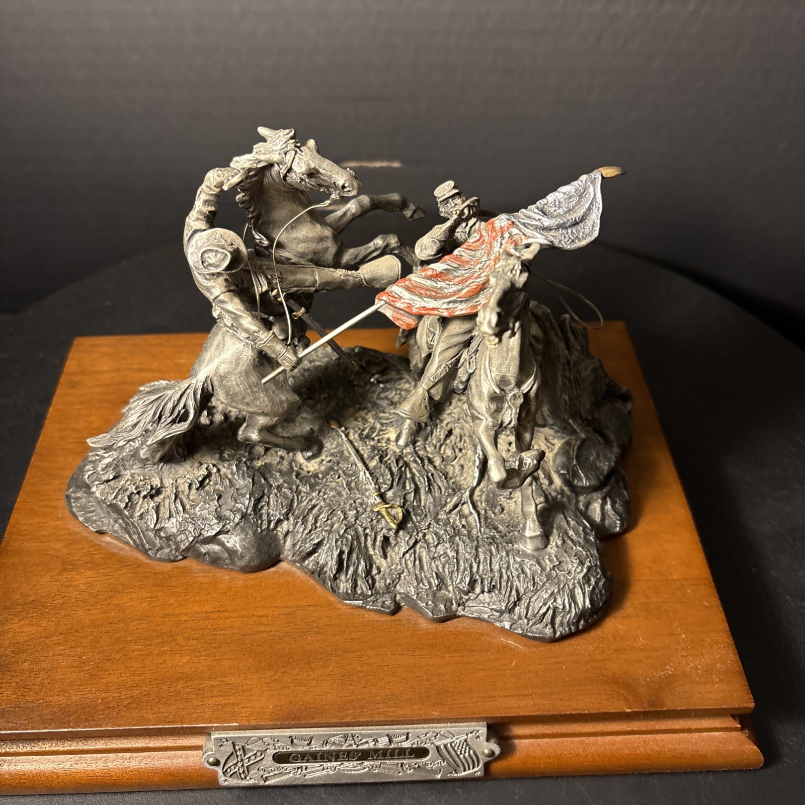 "Gaine's Mill" Civil War Sculpture FJ Barnum 1989 Ltd Ed #1184/2500 Pewter Wood