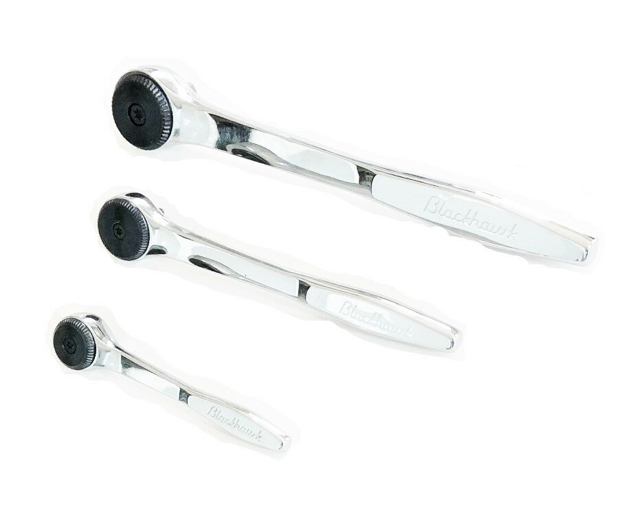 3pc BLACKHAWK PROTO THIN PROFILE FULLY POLISHED RATCHET SET 72 TOOTH 1/4 3/8 1/2
