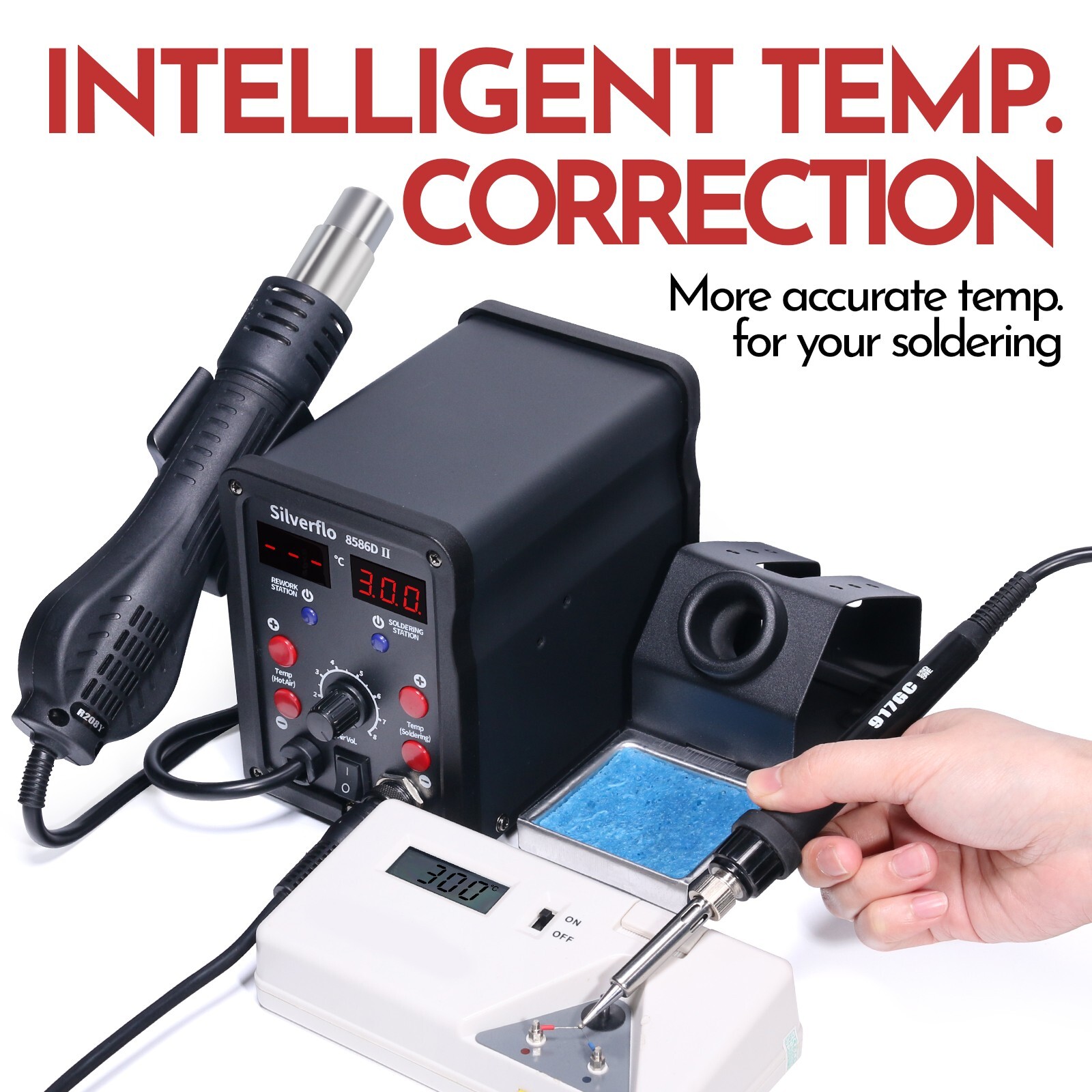 750W 8586D Solder Station 2 in 1 Soldering Iron Kit Hot Air Gun Rework station