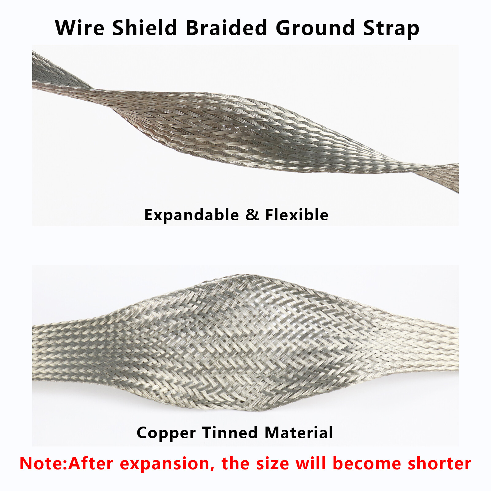 Wire Shielding Braid Ground Strap Tinned Copper Metal Cable Sleeve Mesh Flat Lot