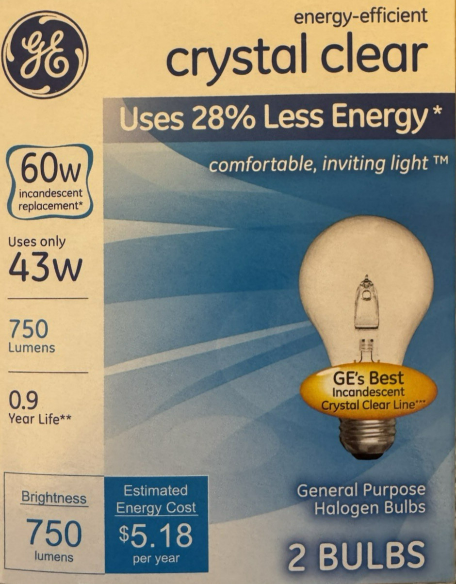 2 60W Basic GE Clear Glass Decorative Light Bulbs w/Medium Base