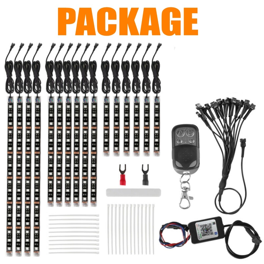 16PCS Motorcycle RGB LED Strip Light Under Glow Neon Kit Bluetooth APP Control