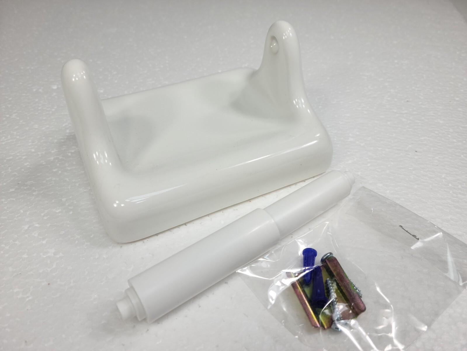 Vintage White Ceramic TP Toilet Paper Holder Screw in Drywall Mid Century Modern