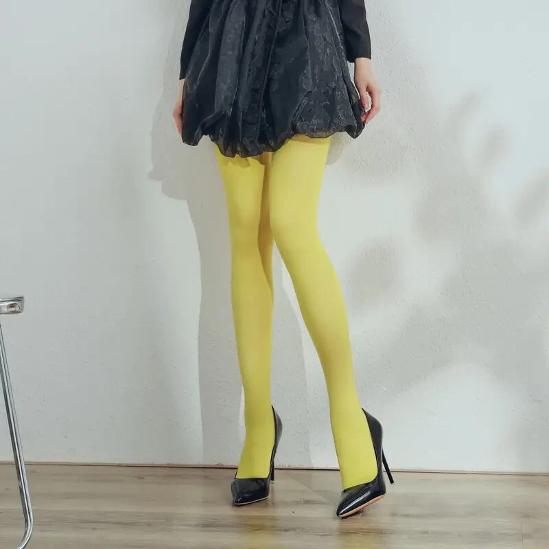 Women Candy Color Opaque Tights, Warm Stylish Pantyhose, Orange, Purple, Blue