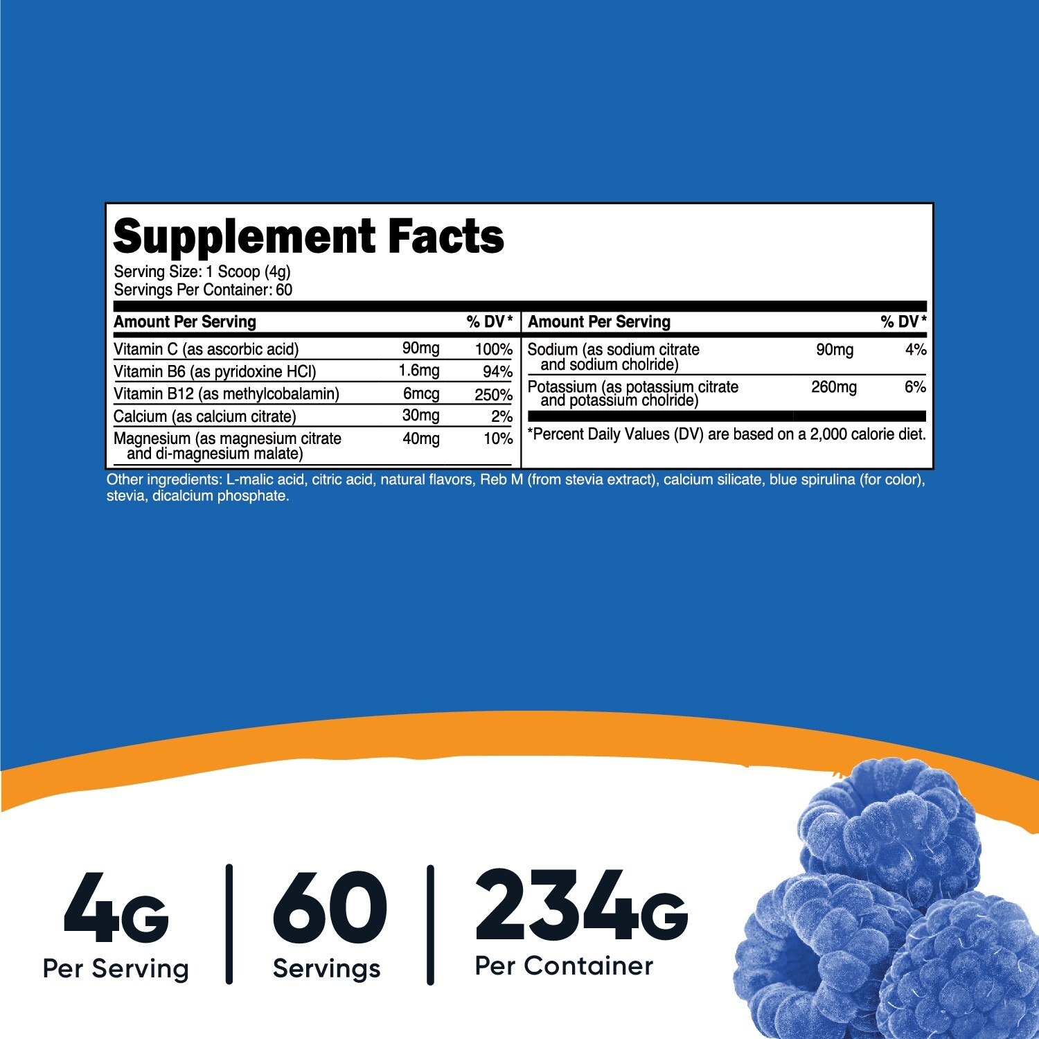 Nutricost Electrolyte Complex Hydration Powder (60 Servings, Blue Raspberry)