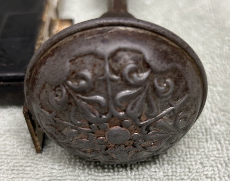 Antique Victorian Metal Door Knob Set With Mortise & Backplates