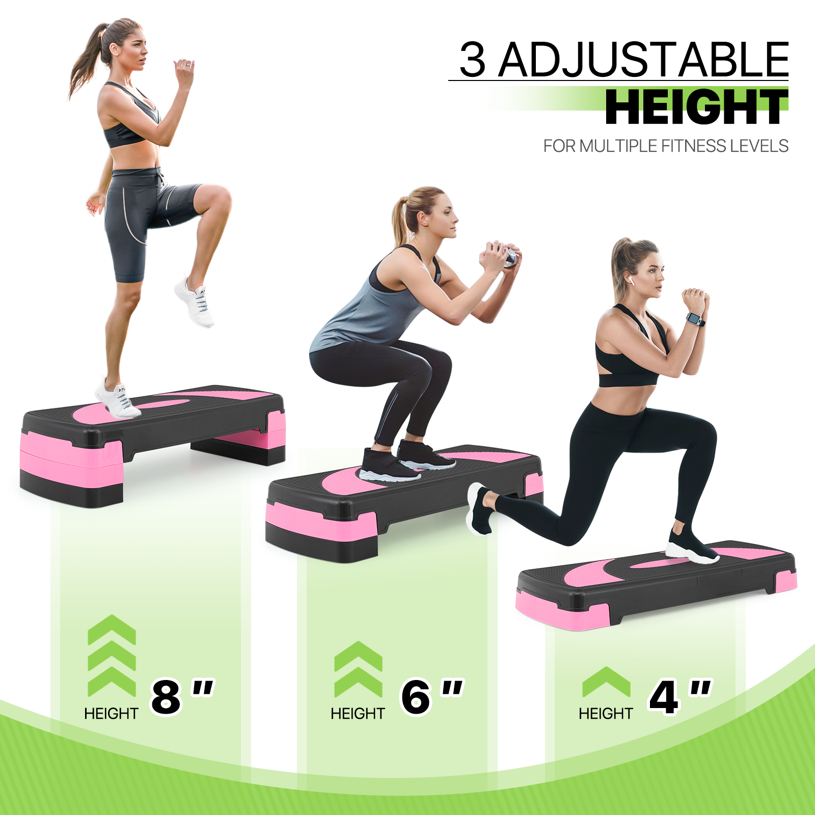 31"Exercise Aerobic Step Platform Gym Adjustable Fitness Stepper w/3 Risers Pink