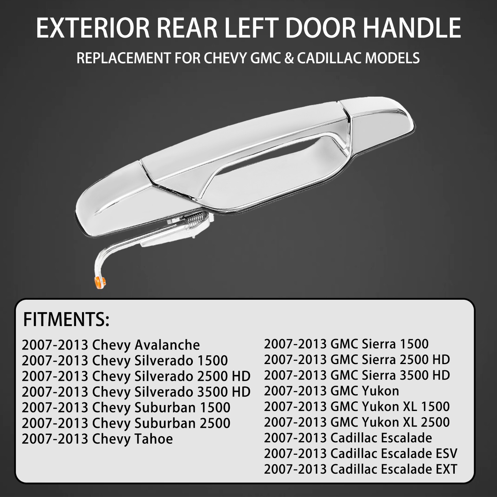 Exterior Chrome Door Handle Rear Left Driver Side for Chevy Silverado GMC Sierra