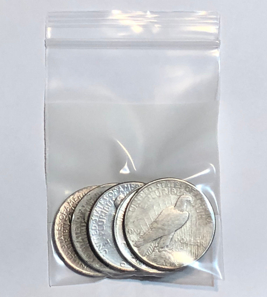 Lot of 5 Cull 1922-1935 US $1 Silver Peace Dollars, Mixed Dates & Mint Marks