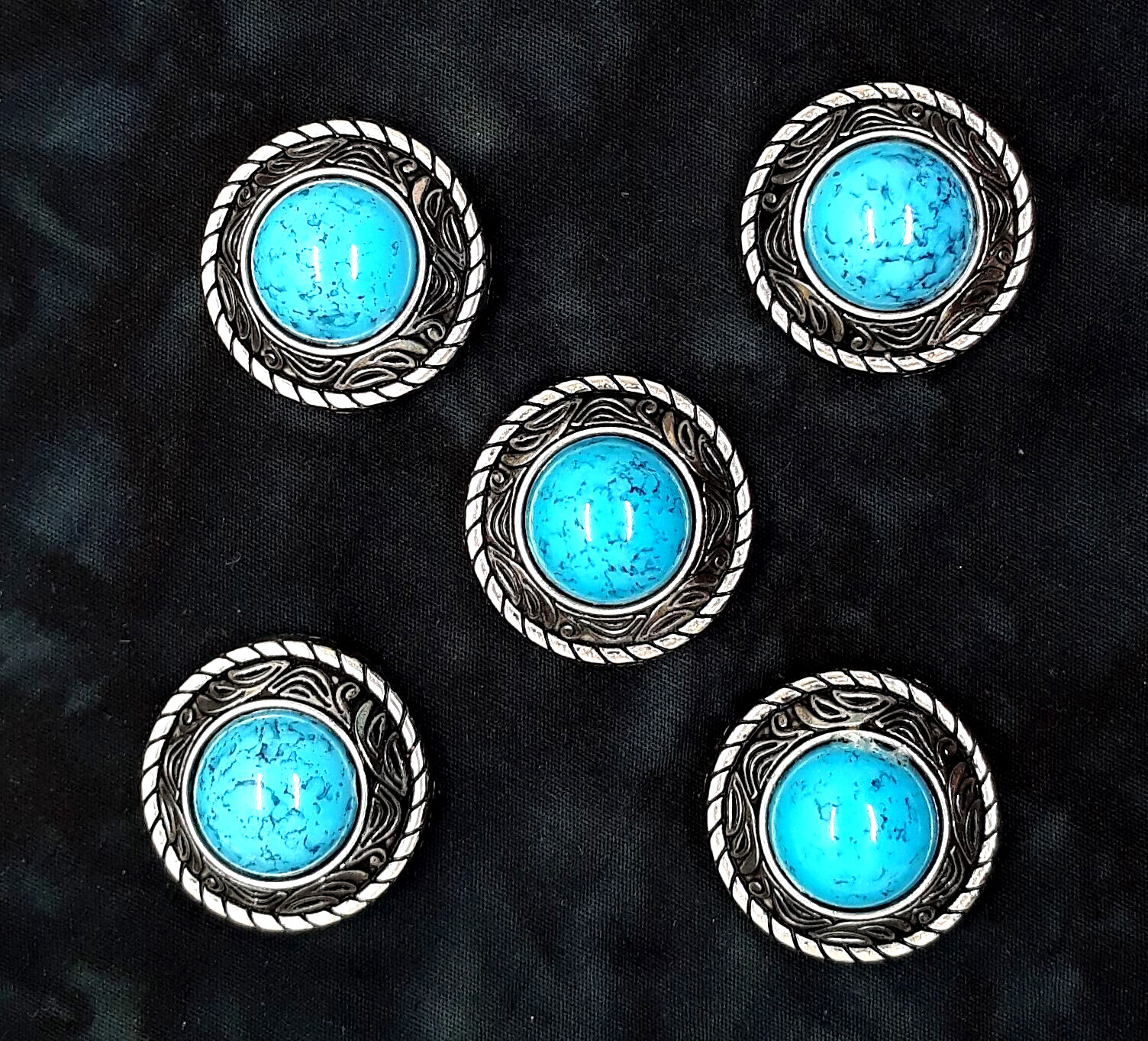 Western Style Large Bead Faux Turquoise Metal Alloy Conchos  1 Inch  Five Count