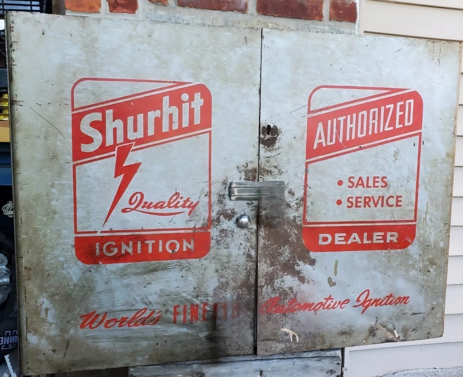 Vintage Shurhit Ignition Steel Automotive Advertising Workshop Cabinet *P/U ONLY