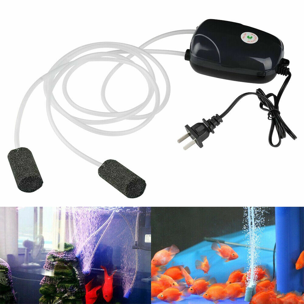 Silent Air Pump Aquarium Fish Tank Pumps Hydroponic Oxygen 2 Outlets Bubble Tube