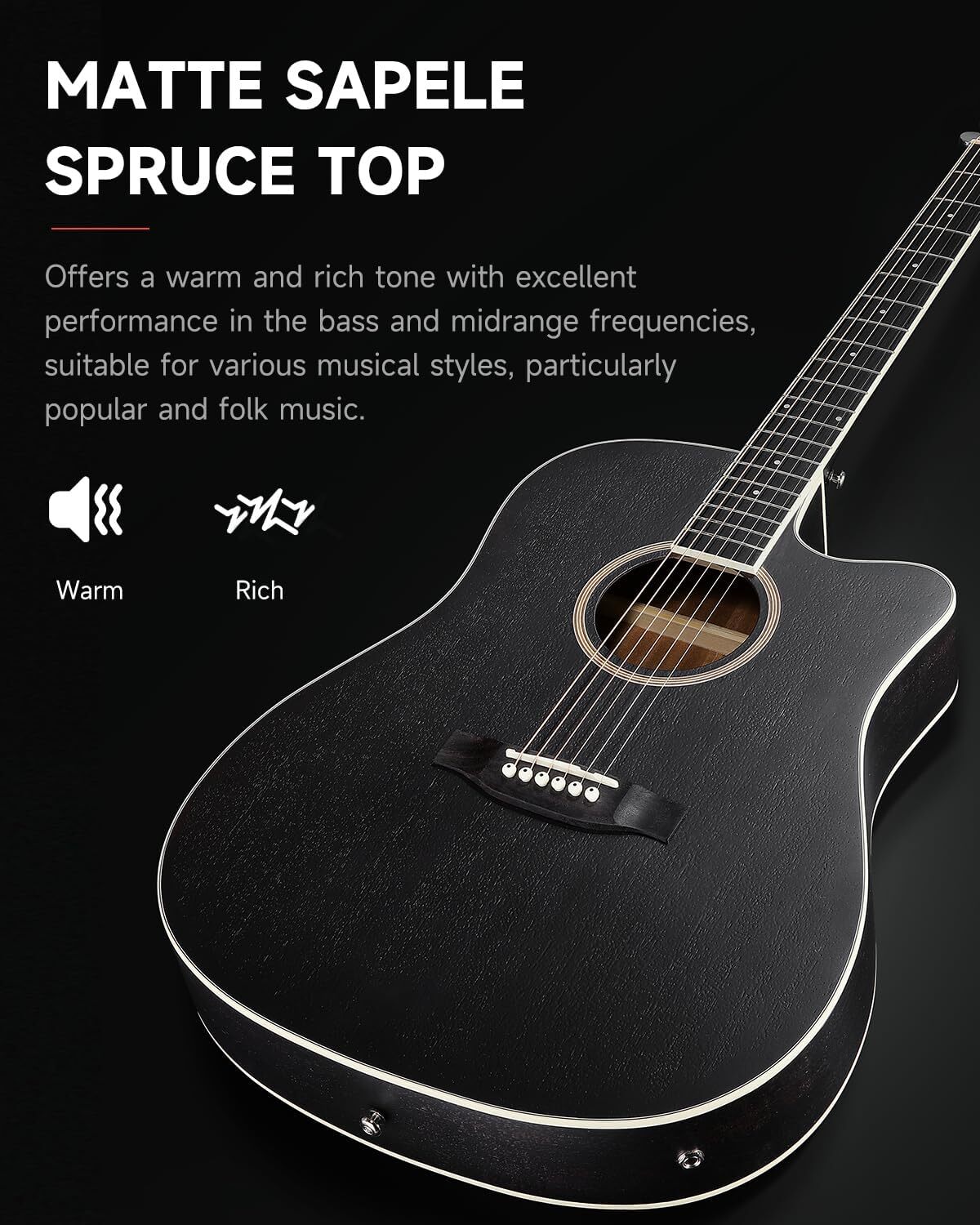 Donner 41 inch Acoustic Electric Guitar 4/4 Full Size With Gig Bag Strap | Black