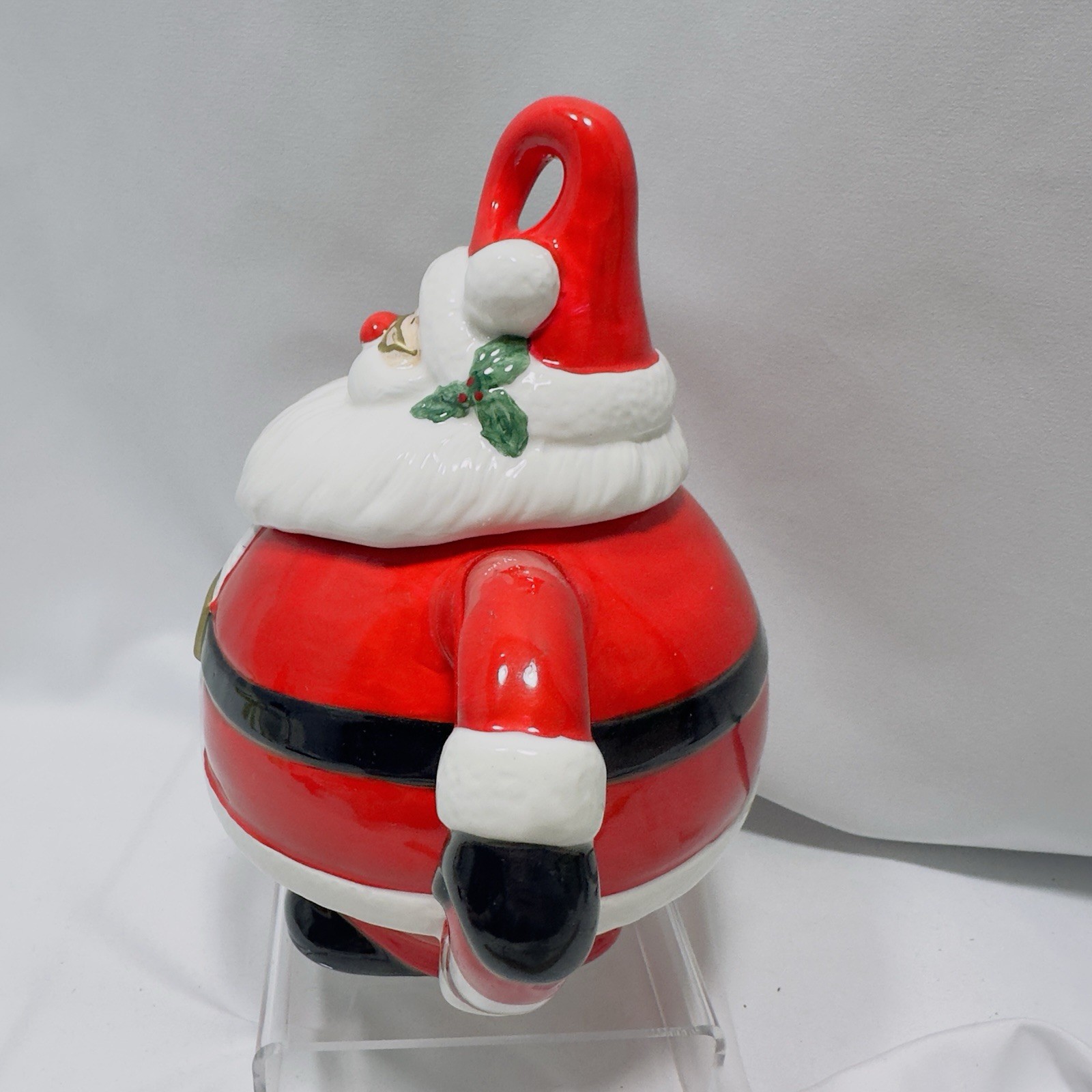 Omnibus OCI Painted Mr. Santa Claus Ceramic Teapot Christmas Tea Pot Candy Cane