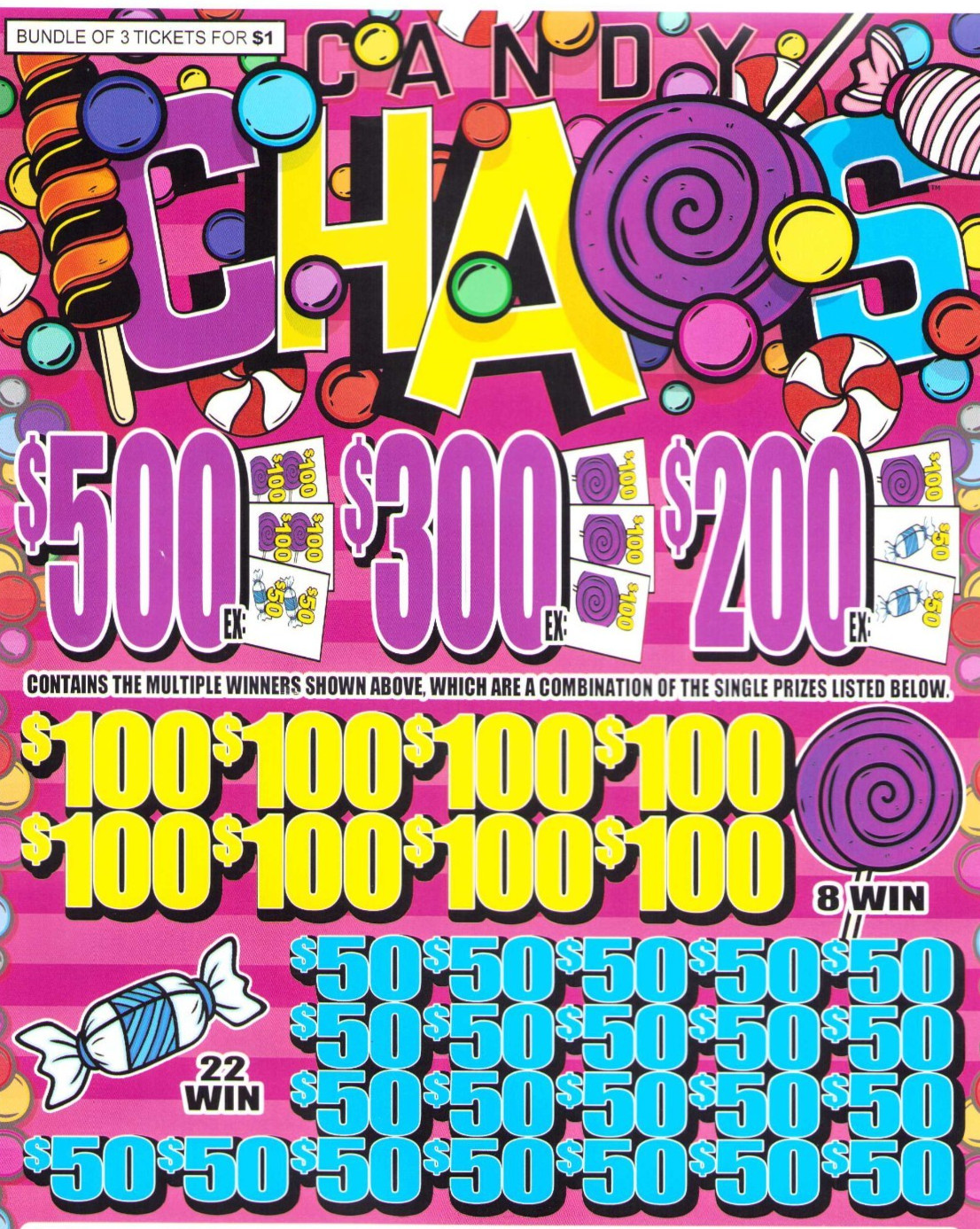 Pull Tab Tickets - Jars - Game - Candy Chaos- 2,680 ct