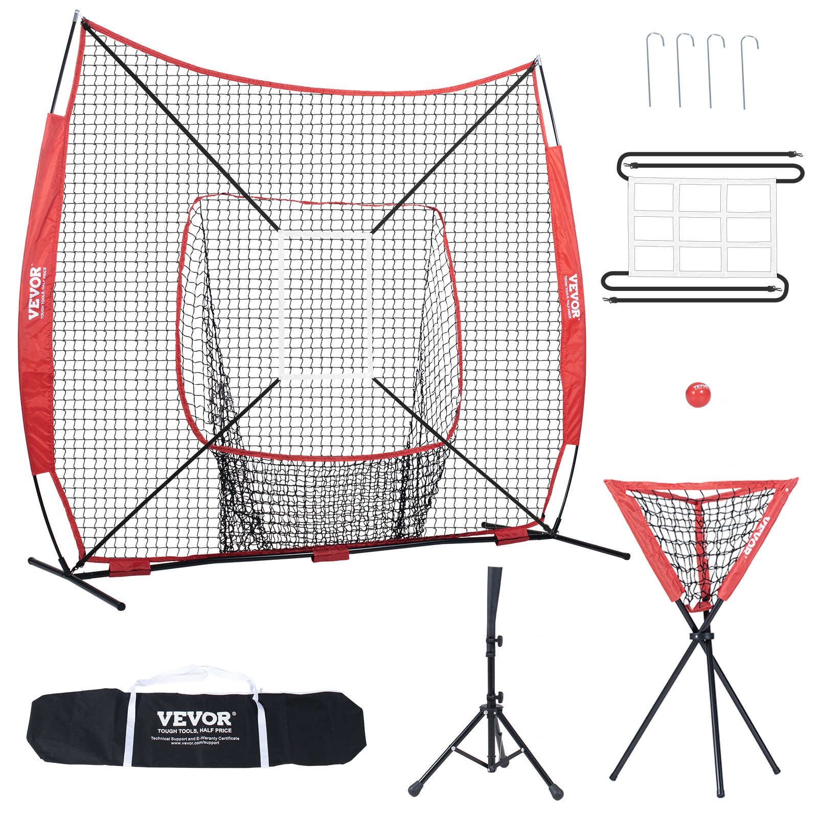 VEVOR 7x7 ft Baseball Softball Practice Net Hitting Batting Multiple Accessories