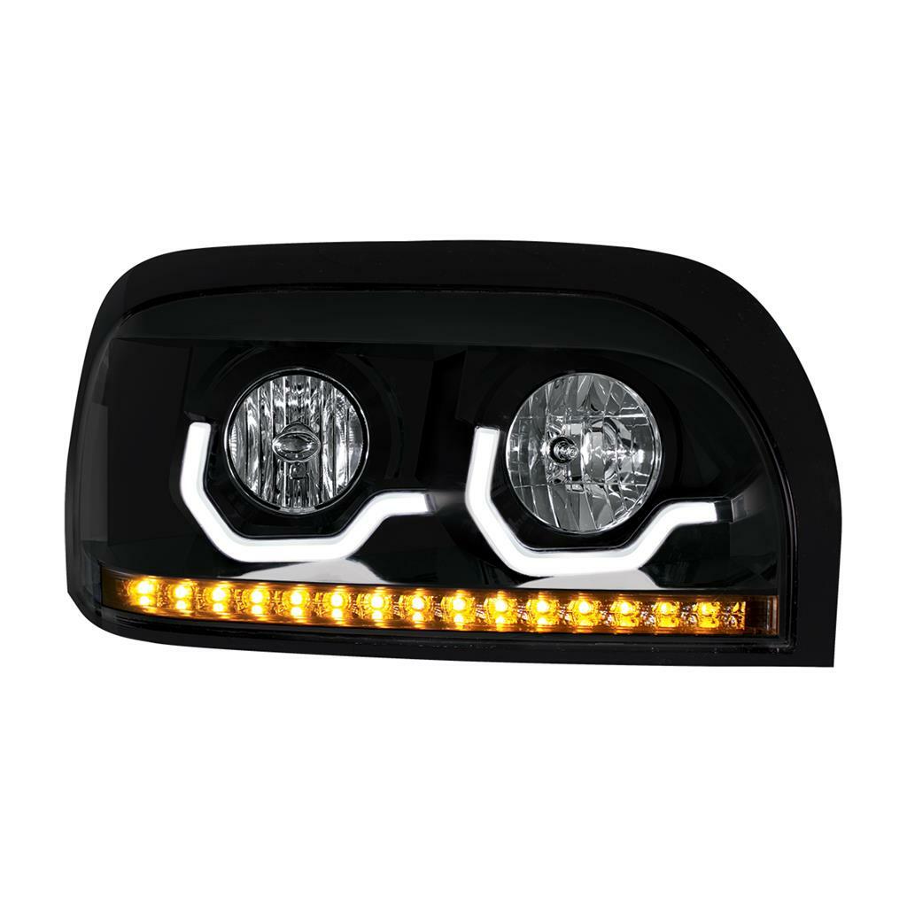 RH Blackout Headlight w/ LED Turn Signal & Light Bar For Freightliner Century