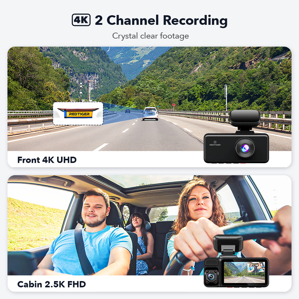 REDTIGER F17 4K Dash Cam 3 Channel 5G WiFi Front and Rear Inside With 64GB Card