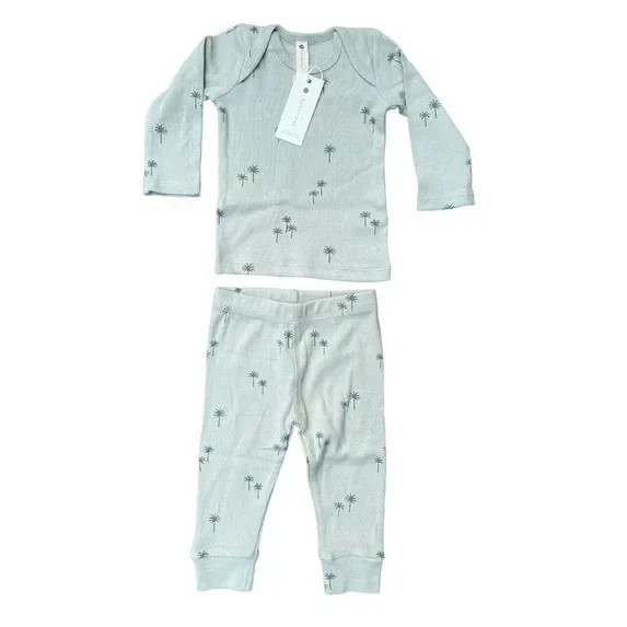 Quincy Mae Baby 2pc Size 6-12 M Green Ribbed Palms Top & Bottom Unisex Set Sage