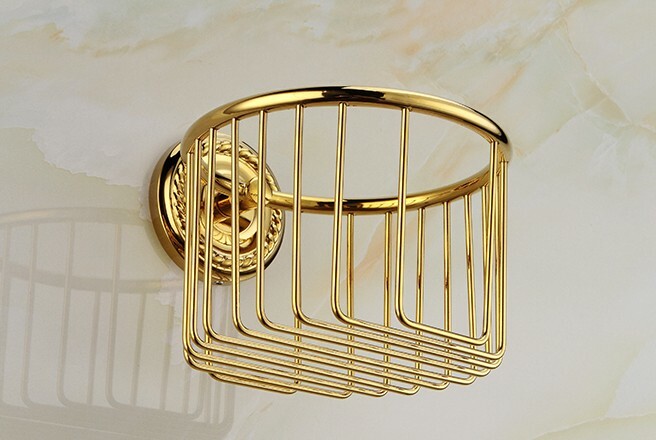 Bathroom Accessories Gold Color Brass Toilet Paper Roll Basket Holder 2ba609