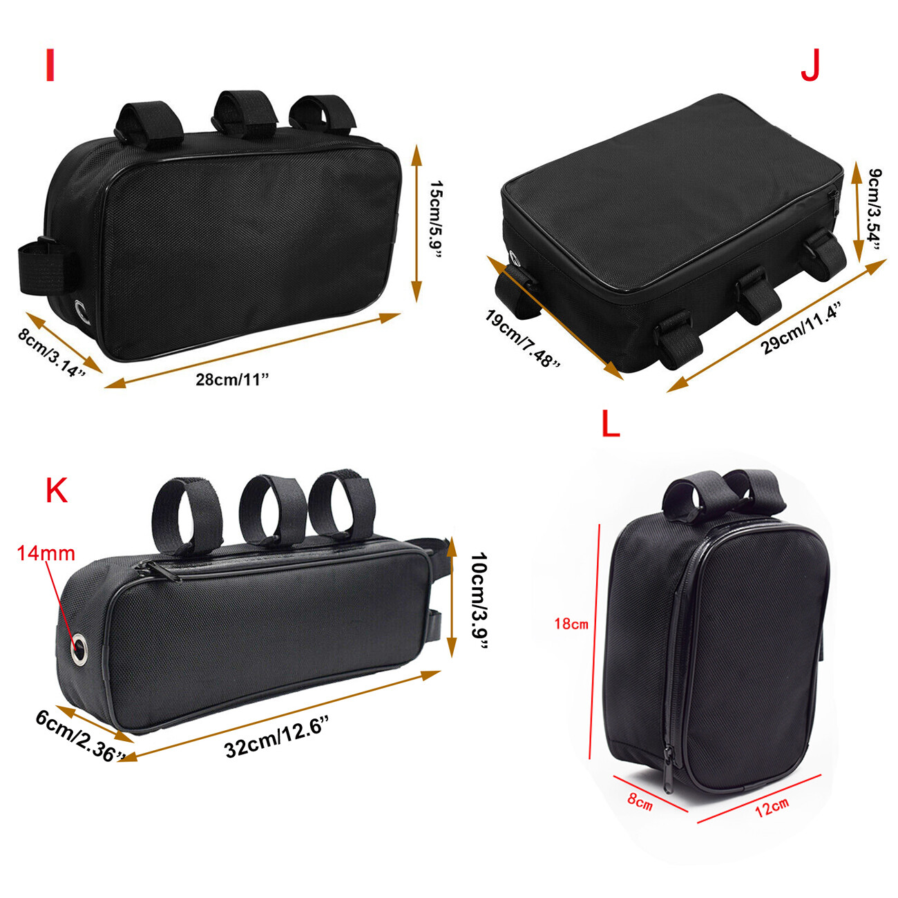 23 size Bicycle Bike Tube Frame Pack Bag Case Battery front Storage MTB Ebike