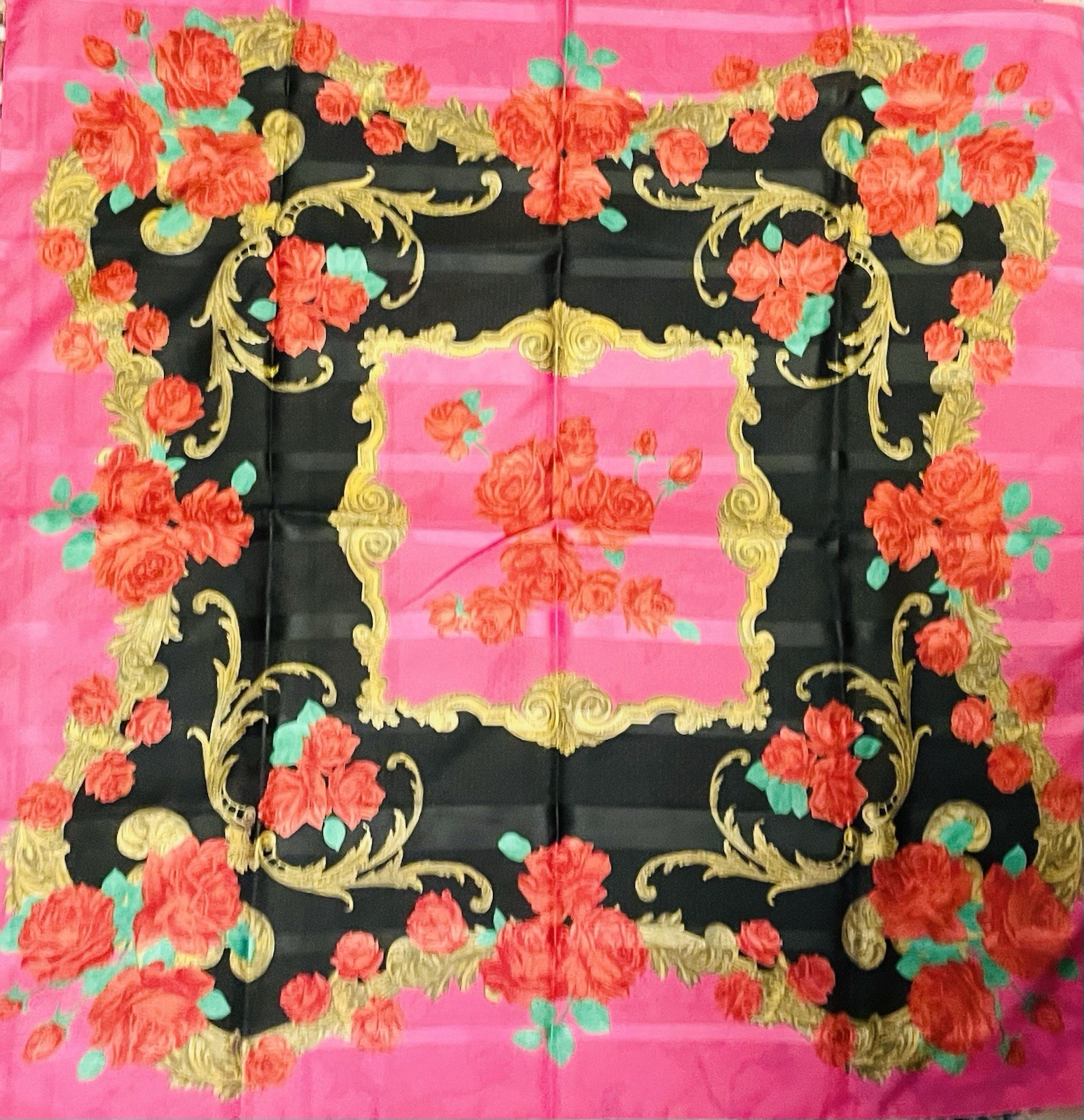 LIZ SINCLAIR Vintage Scarf 30" Red Pink Roses Polyester Italy