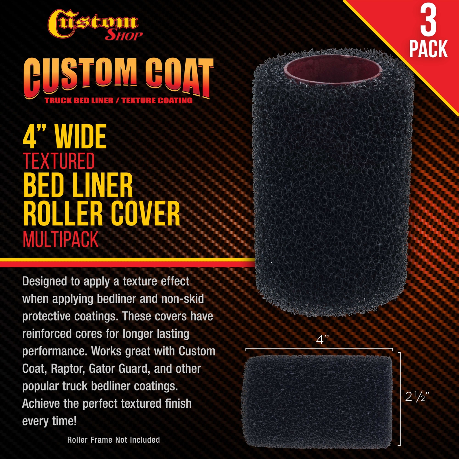 4" Textured Bed Liner Roller Covers, Roll-On Custom Coat Truck Bedliner Paint