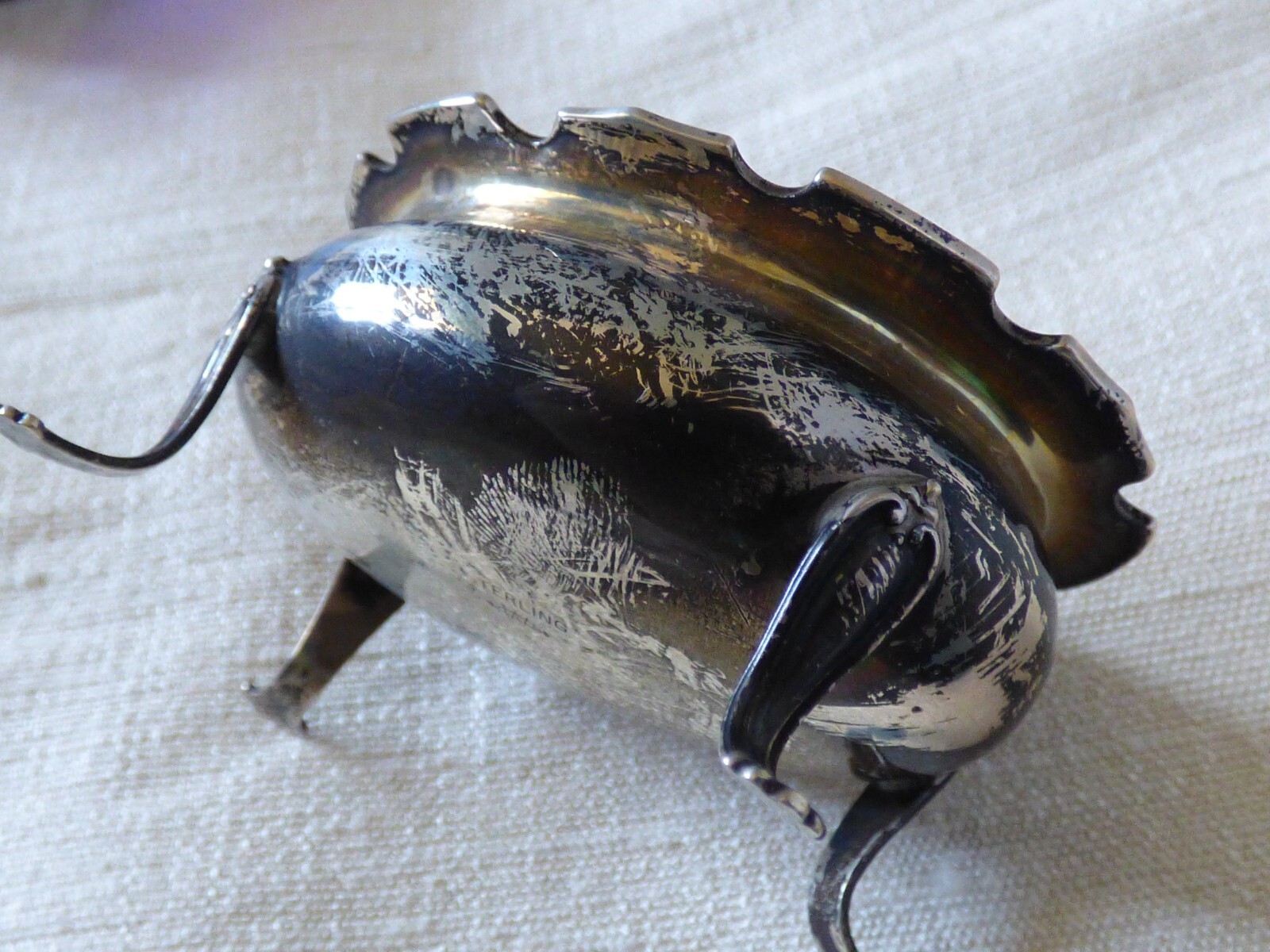 Sterling Silver Salt Cellar With Cobalt Blue Glass Liner & Spoon Webster Company