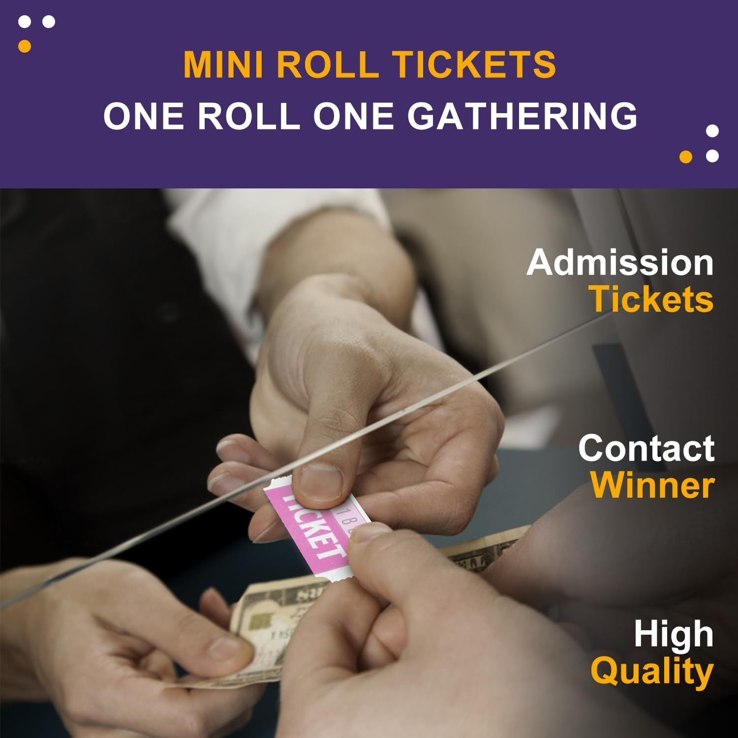 DGBDPACK 250 Raffle Tickets, 50/50 Double Roll 2 Inches X 1 Inch, Pink