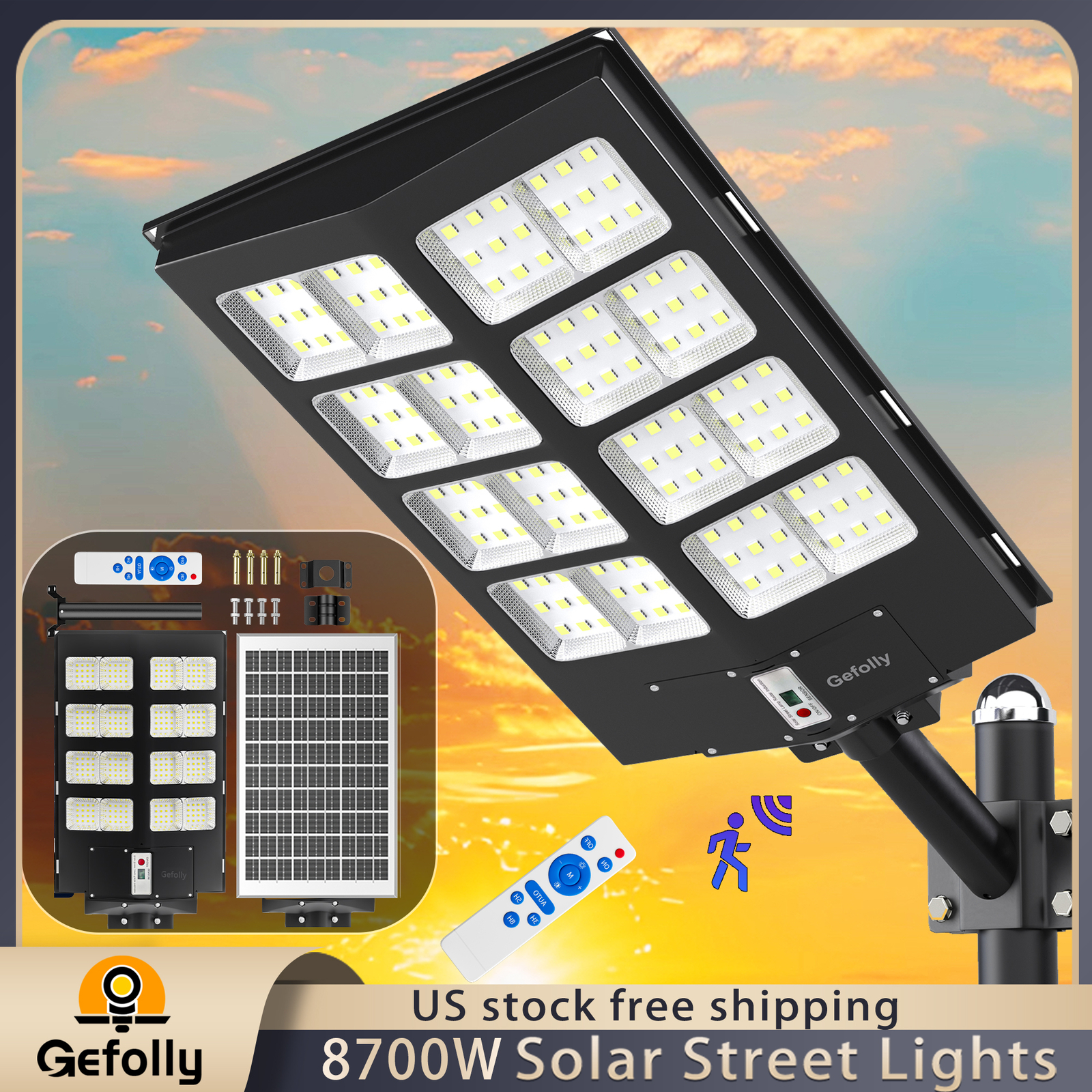 9999999999900LM Commercial Solar Street Lights Outdoor Dusk to Dawn Super Bright