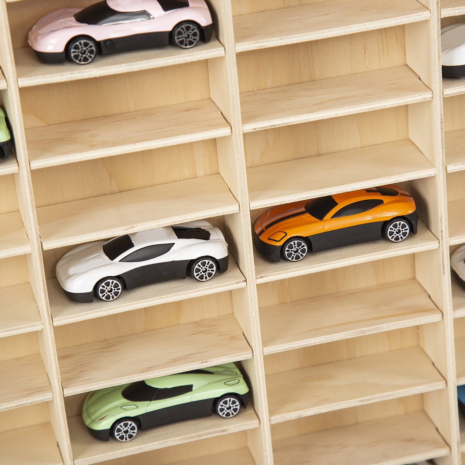 60 Grids Hot Wheels Diecast Wooden Display Storage Cabinet 1/64 Car Matchbox US