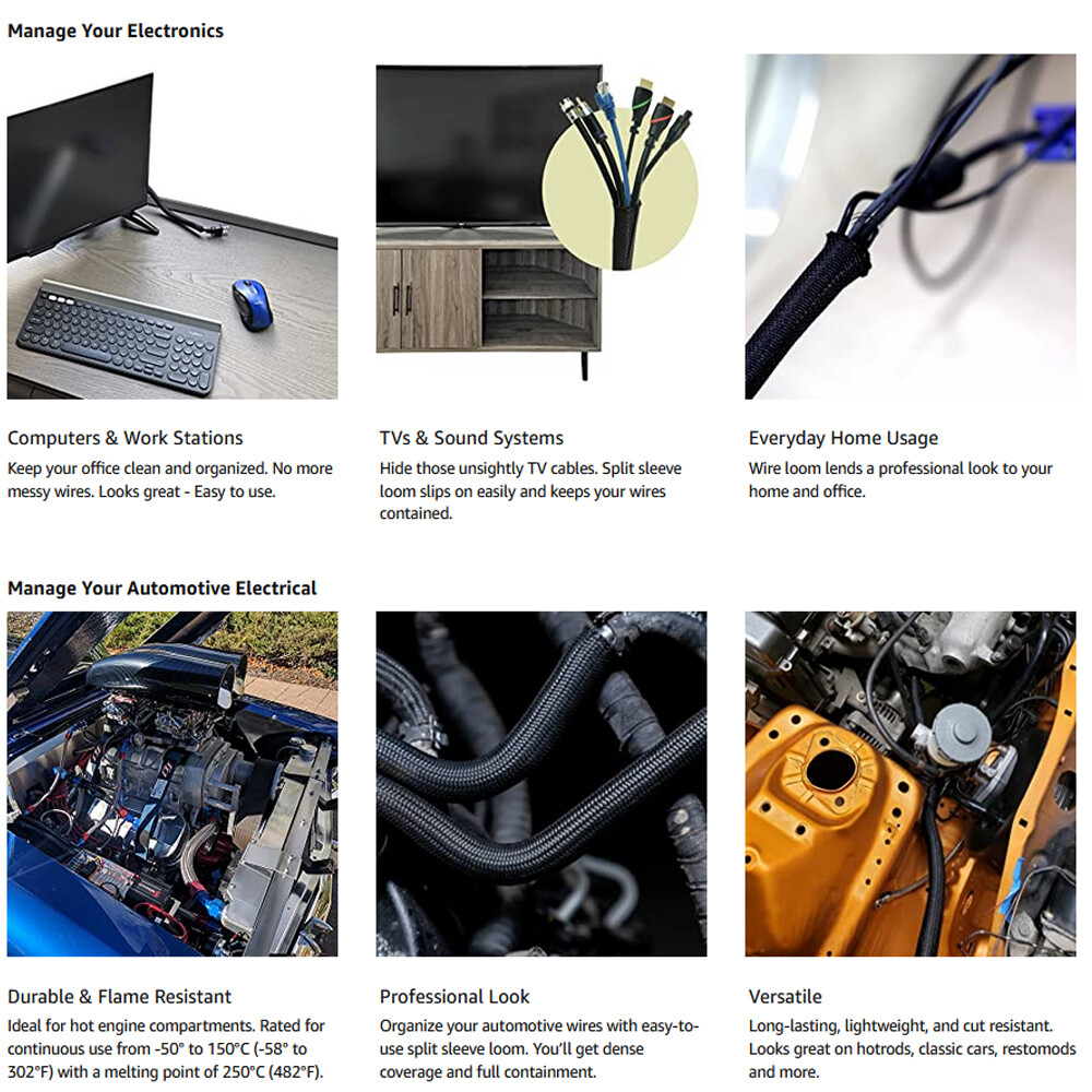 Braided Split Wire Loom Wrap Cable Sleeve Tube Harness Lot Sheathing Management