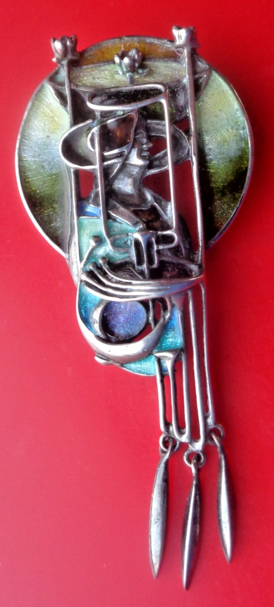 Pat Cheney Silver Pendant Brooch Scottish Sterling Enamel Art Nouveau Mackintosh