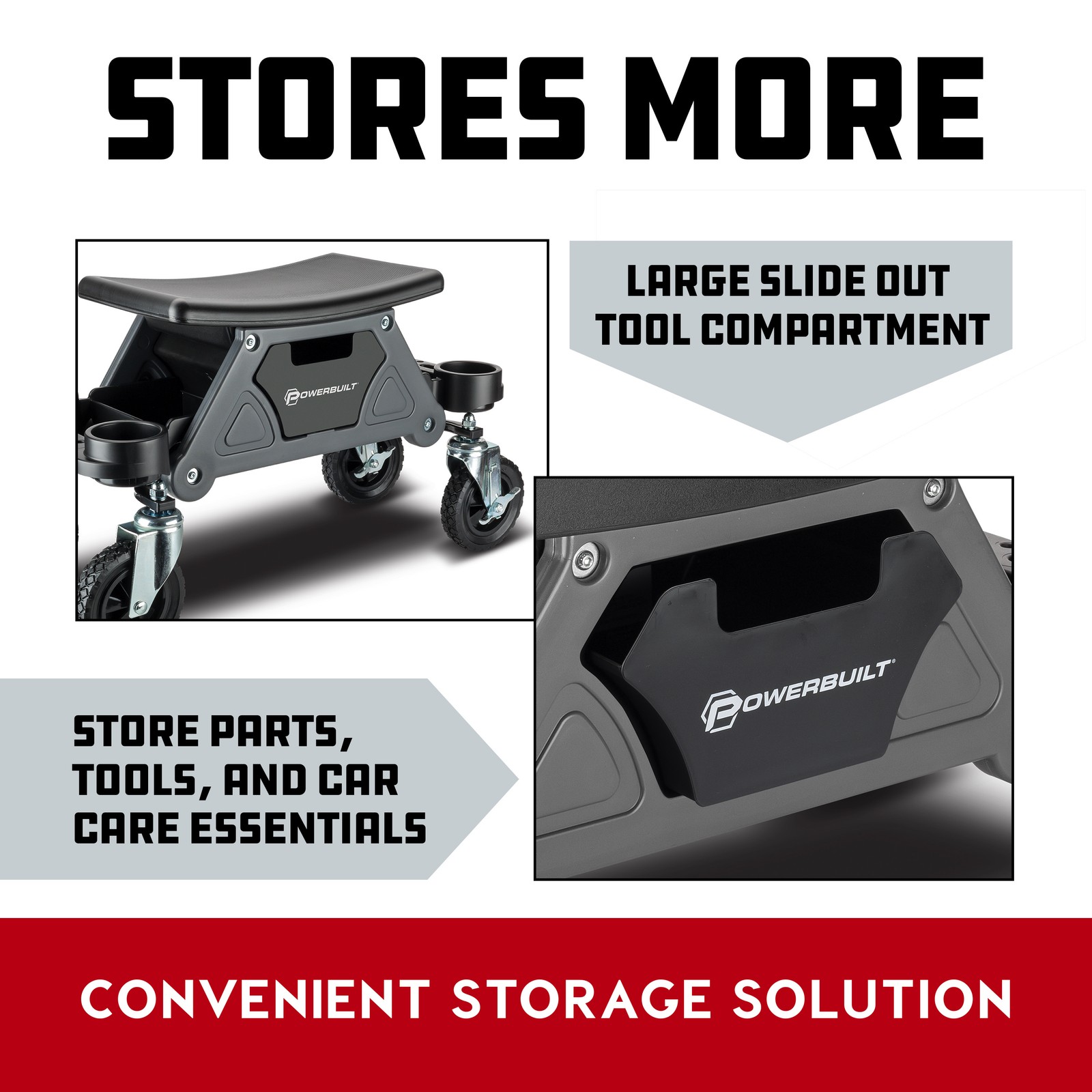 Powerbuilt Big Wheel Heavy Duty Mechanic's Rolling Seat - 642965ECE