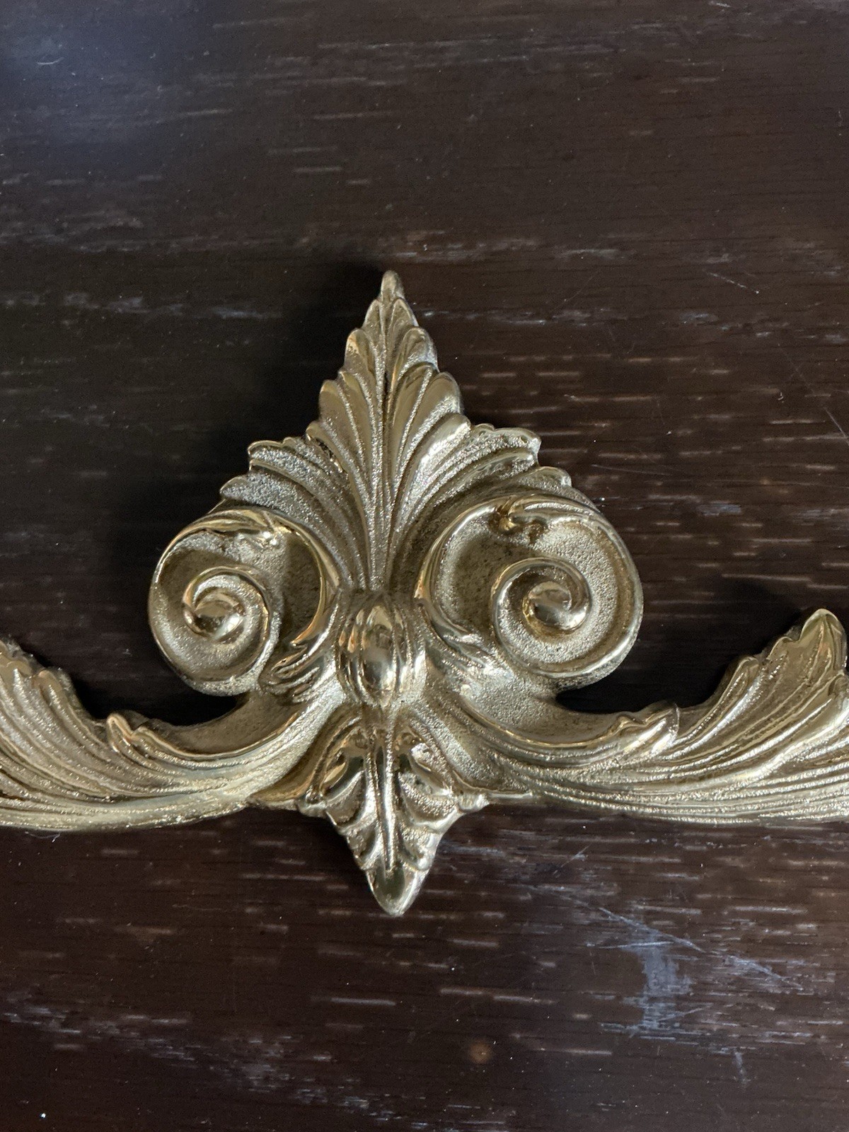 Vtg Solid Brass Wall Decor Ornate Baroque Topper 16” Long